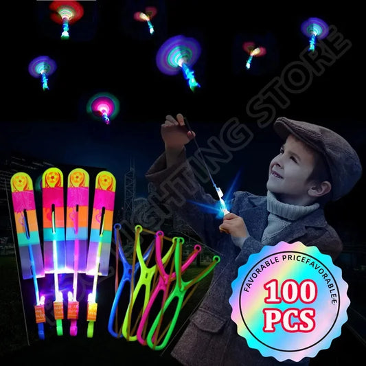 1/3/5/10pcs Amazing Light Toy Arrow Rocket Helicopter Flying Toy LED Light Toys Party Fun Gift Rubber Band Catapult